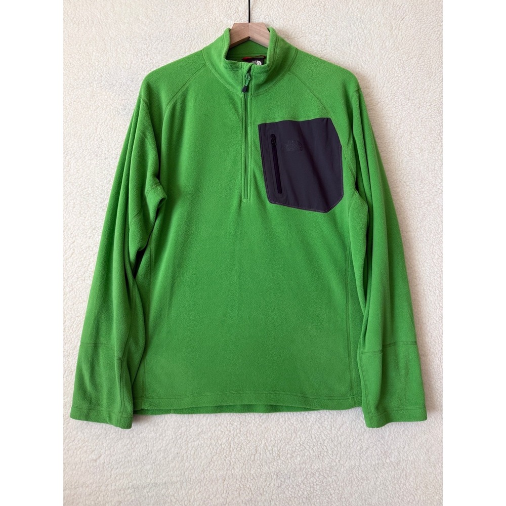 The North Face Fleece Jacket Mens Large Green 1/4 Zip Base Layer Hiking